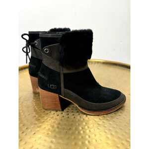 Ugg Suede Shearling Fur Trim Kirke Chic Mobwife Chunky Heel Suede Booties 6